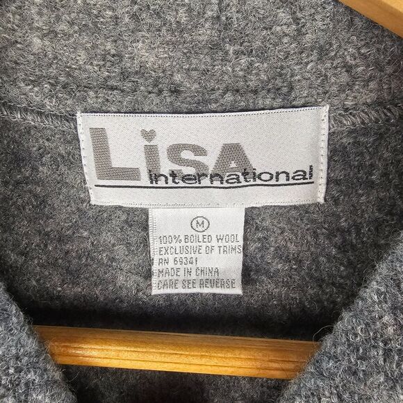 Lisa International Womens M Gray Vest Cat Yarn Ball Embroidery Zip Boiled Wool - Picture 3 of 8